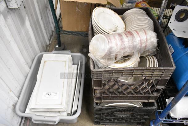 ALL ONE MONEY! Lto of 3 Bins of Various Items Including White Ceramic Dishes - Image 1 of 4