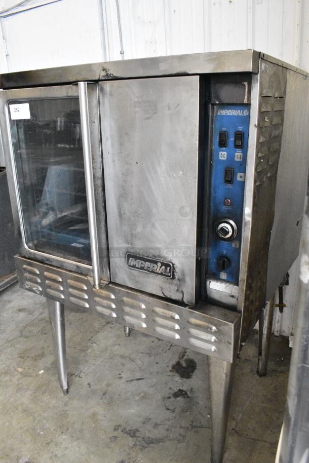 Imperial Stainless Steel Commercial Natural Gas Powered Full Size Convection Oven w/ View Through Door, Solid Door, Metal Oven Racks and Thermostatic Controls on Metal Legs. - Image 3 of 9