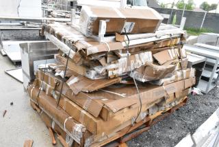 15 BRAND NEW SCRATCH AND DENT! Items Including 844LB310BLKBEV Lavex 3' x 10' Heavy-Duty Black Rubber Anti-Fatigue Floor Mat with Beveled Edge - 1/2" Thick, 2 460EG1848 Regency 18" x 48" Green Epoxy Wire Wall Mount Shelf, 2 600STPR20KD Regency 20 Pan Aluminum Steam Table Pan Rack - Unassembled, 109RACKECON Steelton 20 Pan End Load Bun / Sheet Pan Rack - Unassembled, 600ESS3048S Regency Spec Line 30" x 48" 14-Gauge Stainless Steel Equipment Stand With Stainless Steel Undershelf, 460EC2436 Regency 24" x 36" NSF Chrome Wire Shelf, 600TB1848G Regency 18" x 48" 18-Gauge 304 Stainless Steel Commercial Work Table with 4" Backsplash and Galvanized Undershelf, 600T3060G Regency 30" x 60" 18-Gauge 304 Stainless Steel Commercial Work Table with Galvanized Legs and Undershelf. 15 Times Your Bid! May Be Missing Pieces