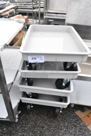 4 BRAND NEW SCRATCH AND DENT! MFG Molded Fiber Glass Co Gray Poly Dough Bin Dolly on Commercial Casters. 4 Times Your Bid! - Item #1184494