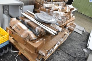 14 BRAND NEW SCRATCH AND DENT!  Lot of 3 Items; 2 Poly Dish Caddies and 1 Drink Slider Items Including 423ST5ASG ServIt 423ST5ASG Angled Sneeze Guard for 5-Pan Steam Tables, 164RS36BK Lancaster Table & Seating 36" Black Metal Crowd Control / Guidance Stanchion with 78" Retractable Belt, 600WS1884HD Regency 16 Gauge Stainless Steel 18" x 84" Heavy Duty Wall Shelf, 600RIR16KD Regency 16 Pan Aluminum End Load Sheet / Bun Pan Rack for Reach-Ins - Unassembled, 600T3072G Regency 30" x 72" 18-Gauge 304 Stainless Steel Commercial Work Table with Galvanized Legs and Undershelf, 600PR125K Regency 12 Pan End Load Bun / Sheet Pan Rack - Unassembled, 600WT24X30SS Regency 24" x 30" 16-Gauge 304 Stainless Steel Commercial Open Base Work Table, 2 600PSWT3048F Regency 30" x 48" Poly Table Top for 30" x 48" Poly Top Table without Backsplash, 475TCLD10GY LID TRASH 10 GAL GRAY LAVEX NSF 19.5" DIA, 164GS605BBKS CUSHION DOUBLE RING BARSTOOL BLACK, KD ONLY. 14 Times Your Bid! May Be Missing Pieces.