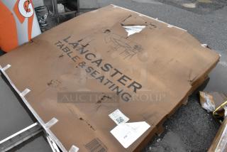 2 BRAND NEW SCRATCH AND DENT! Lancaster Table & Seating 384YCZ72RND 72" Round Heavy-Duty Granite White Plastic Folding Table. 2 Times Your Bid!