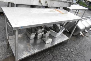 Stainless Steel Table w/ Metal Under Shelf and Contents Including Stainless Steel Drop In Bins.