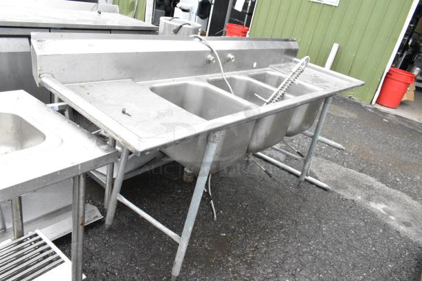 Eagle Stainless Steel 3 Bay Sink w/ Dual Drain Boards. - Image 1 of 10