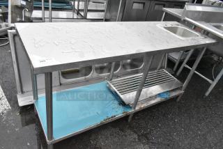 Stainless Steel Table w/ Sink Bay and Metal Under Shelf.