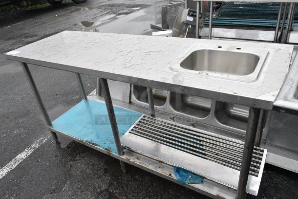 Stainless Steel Table w/ Sink Bay and Metal Under Shelf. - Image 2 of 6