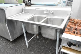 Stainless Steel 2 Bay Sink w/ Left Side Drain Board, Faucet and Handles.