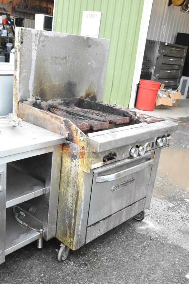 Southbend 4361D-2CL Stainless Steel Natural Gas Powered Charbroiler w/ 2 Burner Range, Oven and Back Splash on Commercial Casters. - Image 2 of 10