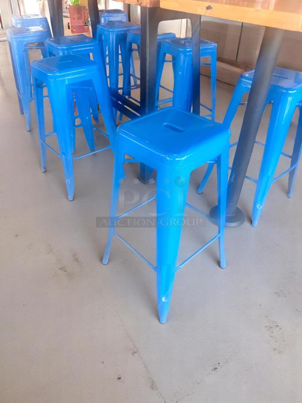 Lot of 10 – Excellent Condition Blue Metal Bar Stools – 30" Seat Height – Stackable – Code BPT 20 - Image 3 of 4