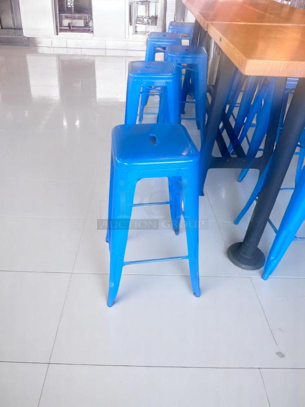 Lot of 10 – Excellent Condition Blue Metal Bar Stools – 30" Seat Height – Stackable – Code BPT 20 - Image 2 of 4
