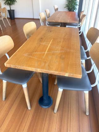 Lot of 5 – Excellent Condition Restaurant Dining Tables – Solid Wood Top – 48"x28" – Black Cast Iron Base – Code BPT 22
