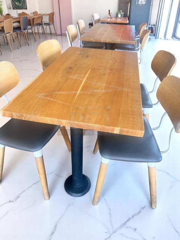Lot of 5 – Excellent Condition Restaurant Dining Tables – Solid Wood Top – 48"x28" – Black Cast Iron Base – Code BPT 22 - Image 2 of 6