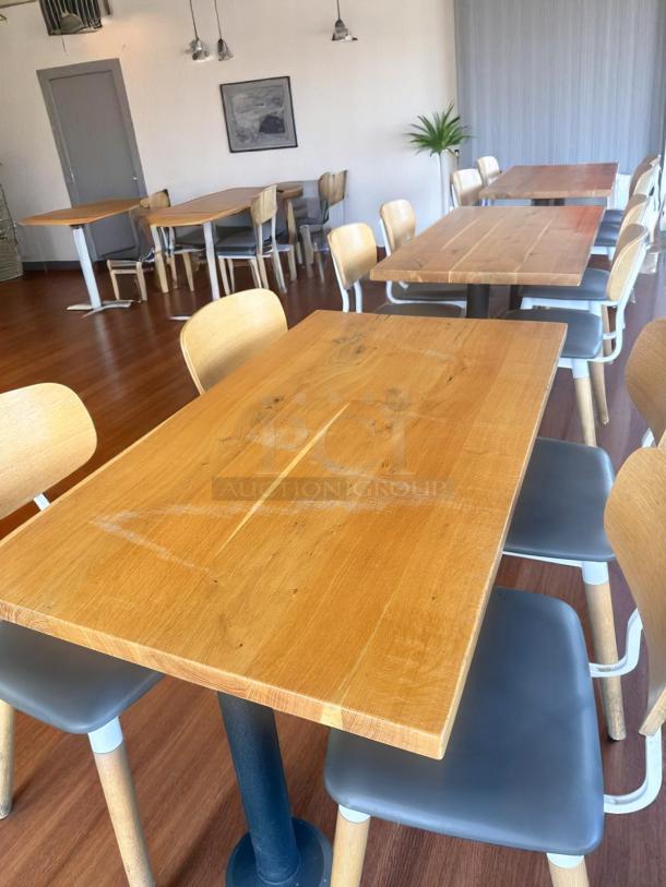 Lot of 5 – Excellent Condition Restaurant Dining Tables – Solid Wood Top – 48"x28" – Black Cast Iron Base – Code BPT 22 - Image 3 of 6