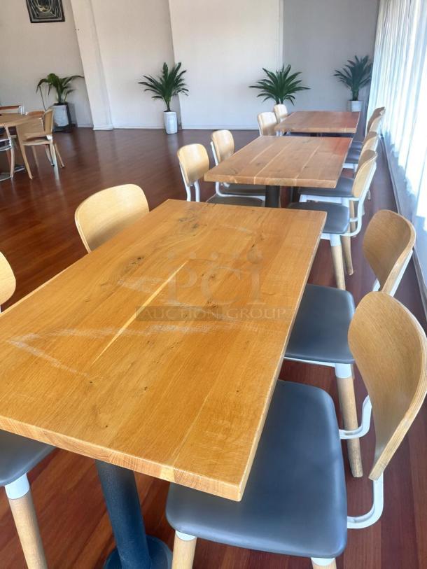 Lot of 5 – Excellent Condition Restaurant Dining Tables – Solid Wood Top – 48"x28" – Black Cast Iron Base – Code BPT 22 - Image 5 of 6