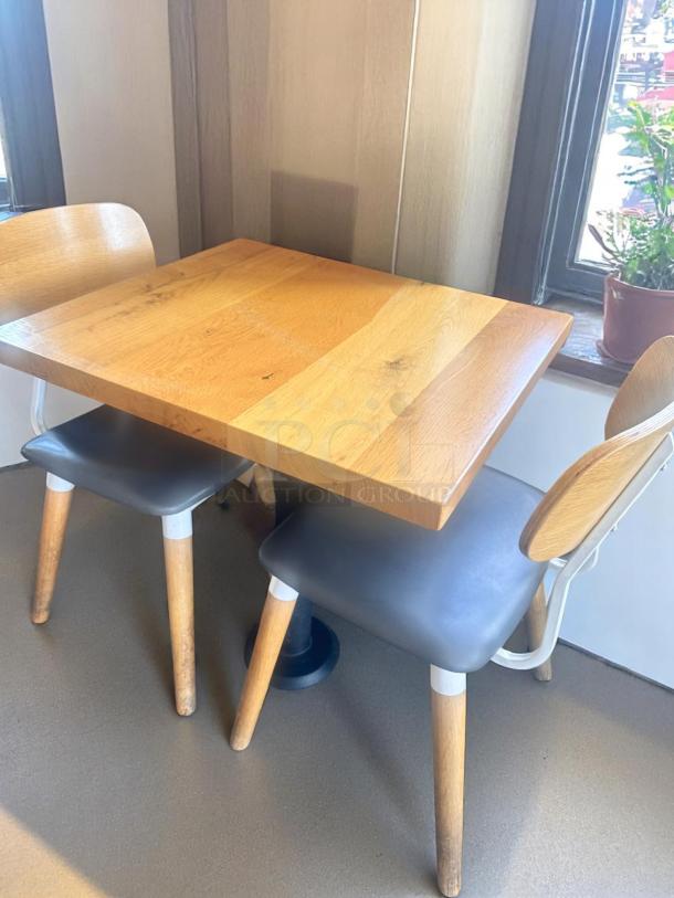 Lot of 6 – Square Solid Wood Café Tables – 28"x28" – Cast Iron Base – Excellent Condition – Code BPT 23 - Image 1 of 4