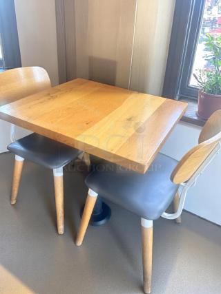 Lot of 6 – Square Solid Wood Café Tables – 28"x28" – Cast Iron Base – Excellent Condition – Code BPT 23