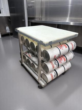 Excellent Condition Prep Table with Can Rack – New Age Industrial – 36" x 24" x 37" – Heavy-Duty Aluminum Frame – Code BPT 18