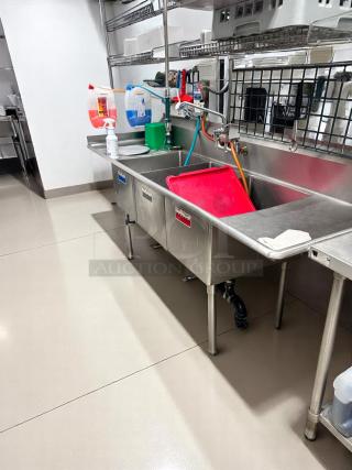 Excellent Condition - 3-COMPARTMENT SINK WITH DRAINBOARDS – Heavy-Duty Stainless Steel Buyer Must Remove!