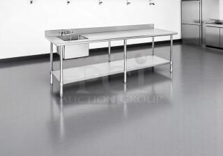 Excellent Condition Stainless Steel Work Table with Sink – Approx. 84” x 30” – Heavy-Duty Buyer Must Remove!