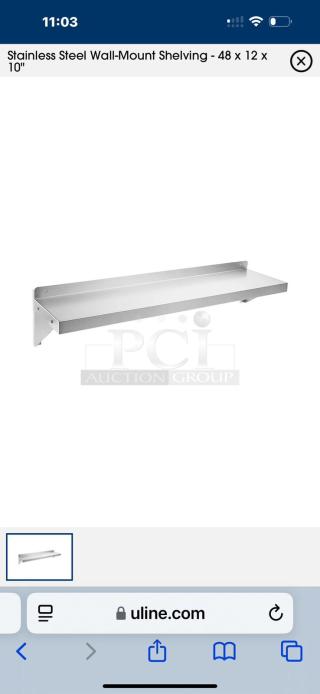 Excellent Condition Stainless Steel Wall-Mount Shelf – 48” x 12” x 10” – Heavy-Duty Commercial Grade Buyer Must Remove!