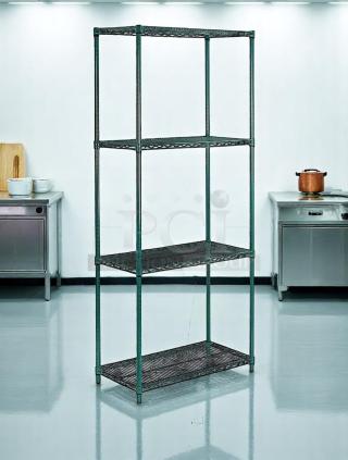 Excellent Condition Green Epoxy Wire Shelving Rack – 4-Tier – NSF Listed