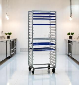 Excellent Condition Aluminum Pan Rack – 20 Pan Capacity – Heavy-Duty Casters