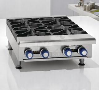 Excellent Condition 4-Burner Commercial Gas Hotplate – Heavy-Duty Cast Iron – Approx. 24" x 28" – Fully Tested & Working!