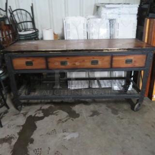 One Decorative Wooden Table With 3 Drawers And 1 Undershelf. 72X24X36.5