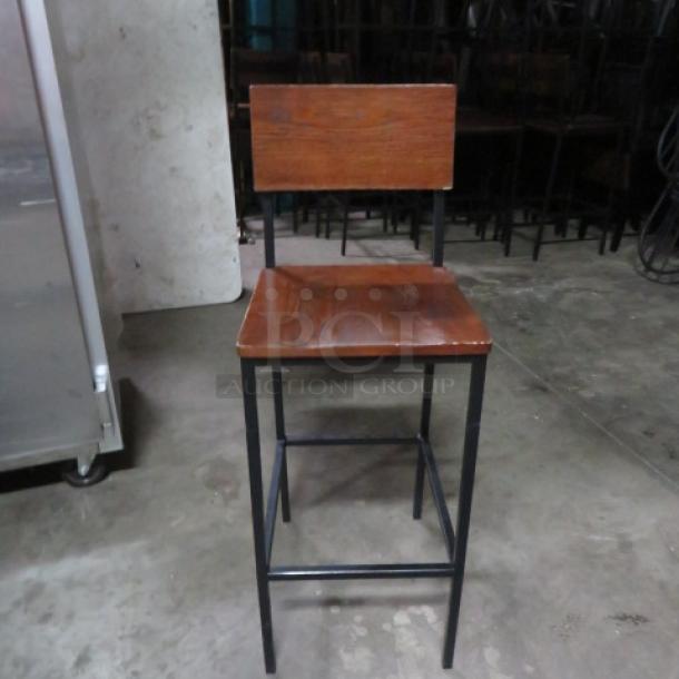 Industrial Look Metal Wooden Bar Stool With Footrest. 2XBID - Image 2 of 2