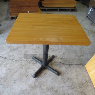 One Solid Wooden Butcher Block Table Top On A Bar Height Pedestal Base. 30X24X42