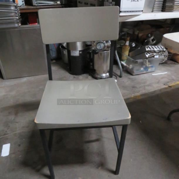Industrial Look Black Metal/Wooden Chair Painted Gray. 2XBID - Image 1 of 2