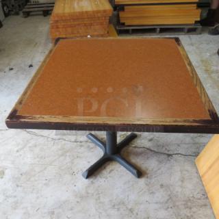 One Laminate Table Top With Wooden Edge On A Pedestal Base. 34X34X30