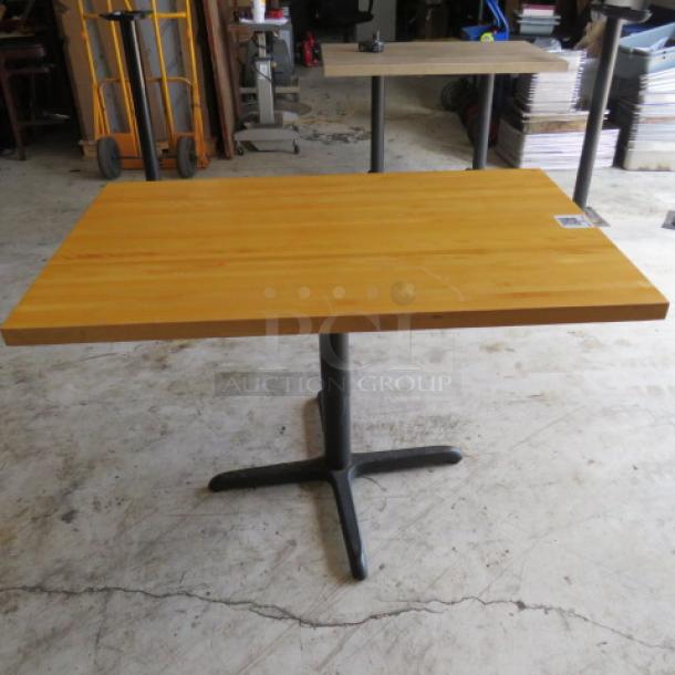 One Wooden Butcher Block Table Top On A Pedestal Base. 48X30X30 - Image 1 of 2
