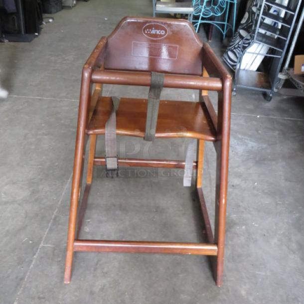 One Wooden High Chair With Safety Straps. - Image 1 of 1