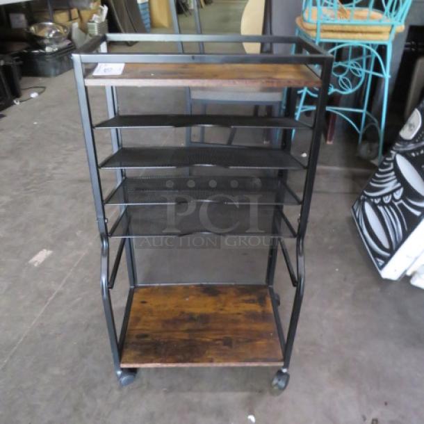 One Metal/Wooden Office Organizer On Casters. 18X12X32 - Image 1 of 1