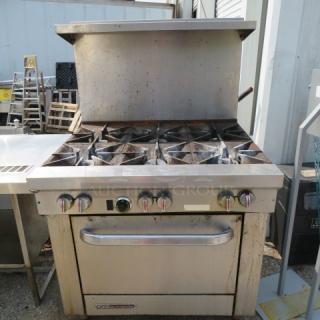 One WORKING Southbend 6 Burner Natural Gas Range With SS Over Shelf. Model# S36D.  36.5X34X59. $2420.00.