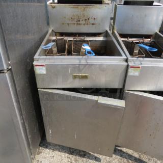 One Migali Natural Gas Deep Fryer With 2 Baskets On Casters. Model# C-F75-KG. Working When Removed. 21X30X44. $1947.00 - Item #1188285