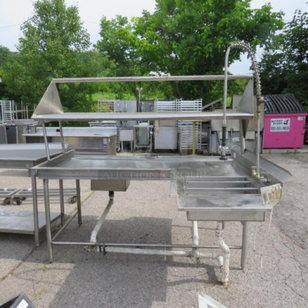 One Stainless Steel Dirty Side Dish Table With Sink, And Hose Sprayer, And Stainless Steel Over Shelf. 76X76X68 - Image 1 of 4