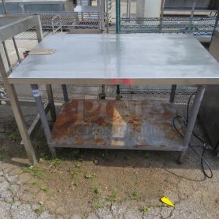 One Stainless Steel Table With Under Shelf, And 10lb Can Opener BRACKET ONLY. 48X30X33