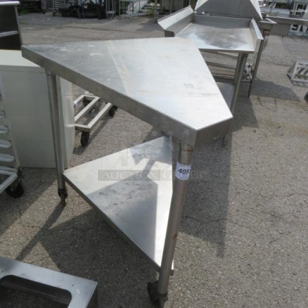 One Stainless Steel Corner Table With A Stainless Under Shelf On Casters. 56X32.5X36 - Image 3 of 3