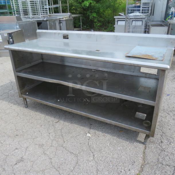 One Stainless Steel Cabinet With 2 Stainless Steel Under Shelves And A Back Splash. 72X24X39 - Image 1 of 4