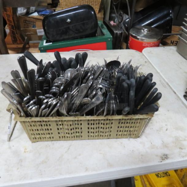 One Dishrack Holder Full Of Flatware. - Image 1 of 1