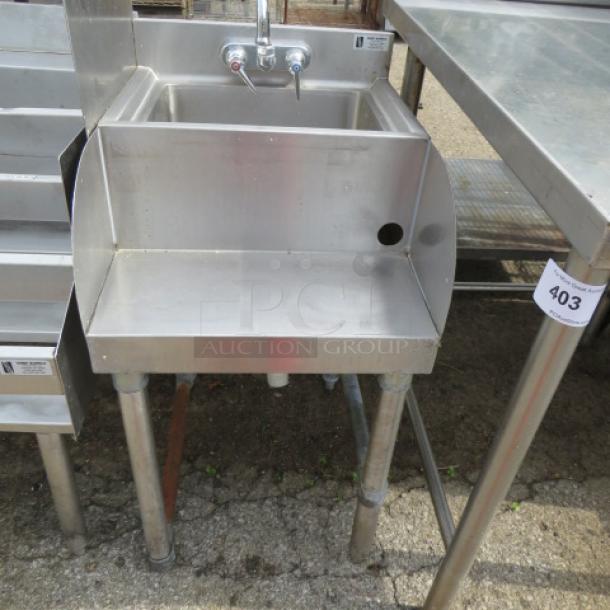 One Stainless Steel Under Bar Sink With Faucet And L Side Splash, And Blender Shelf. 18X22X38 - Image 1 of 1