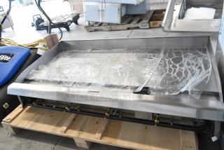 BRAND NEW SCRATCH AND DENT! 2024 Cooking Performance Group GM-CPG-48-NL Stainless Steel Commercial 48" Natural Gas Countertop Griddle with Manual Controls - 120,000 BTU