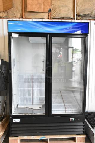 BRAND NEW SCRATCH AND DENT! 2025 Avantco 178GDC49HCB 53" Black Customizable Swing Glass Door Merchandiser Refrigerator with LED Lighting. See Pictures for Broken Glass. 115 Volts, 1 Phase.