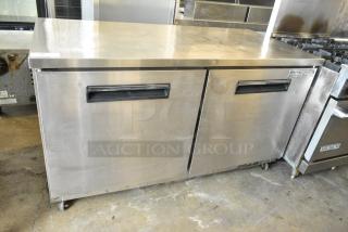 Maxx Cold MXCR60U Stainless Steel Commercial 2 Door Undercounter Cooler on Commercial Casters. 115 Volts, 1 Phase.