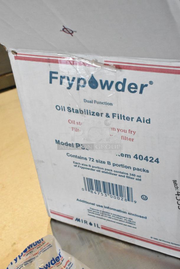 BRAND NEW SCRATCH AND DENT! Box of MirOil P36B FryPowder 240 mL Fry Oil Stabilizer / Filter Powder - 72/Case - Image 4 of 5