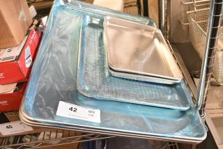 6 BRAND NEW SCRATCH AND DENT! Items Including 2 Vollrath 5220 Wear-Ever Quarter Size 16 Gauge 9 1/2" x 13" Curled Rim, No Wire Aluminum Bun / Sheet Pan, 407HALFPERF Choice Half Size 19 Gauge 13" x 18" Wire in Rim Aluminum Perforated Bun / Sheet Pan, 3 407BUNFULL Choice Full Size 18" x 26" 19 Gauge Wire in Rim Aluminum Bun Pan / Sheet Pan. 6 Times Your Bid!