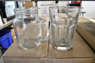 3 BRAND NEW SCRATCH AND DENT! Items Including Libbey 55115244 Gibraltar 14 oz. Beverage Glass - 36/Case and 2 Box Arcoroc FK203 16.5 oz. Drinking Jar / Mason Jar with Handle by Arc Cardinal - 12/Case. 3 Times Your Bid!