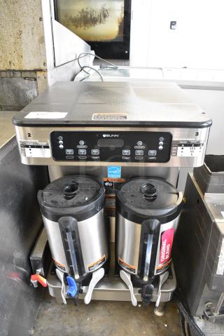 2019 Bunn ICB TWINB SH Stainless Steel Commercial Countertop Double Coffee Machine w/ Hot Water Dispenser and 2 Metal Satellites. 120/208 Volts, 1 Phase. - Item #1182874